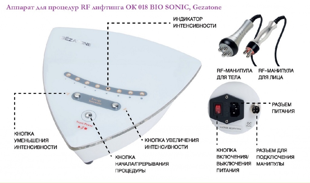 Аппарат для процедур RF лифтинга лица и тела: модель ОК 018 BIO SONIC, Gezatone
